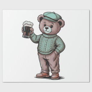 Papier Cadeau Mignon ours en peluche tenant une bière