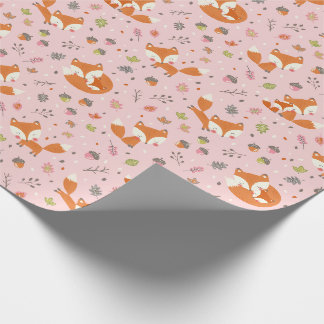 Papier Cadeau Mignon renard maman et bébé sur fond rose clair