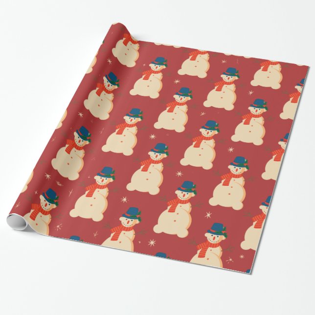 Papier Cadeau Mignonne bonhomme de neige de Noël (Déroulé)