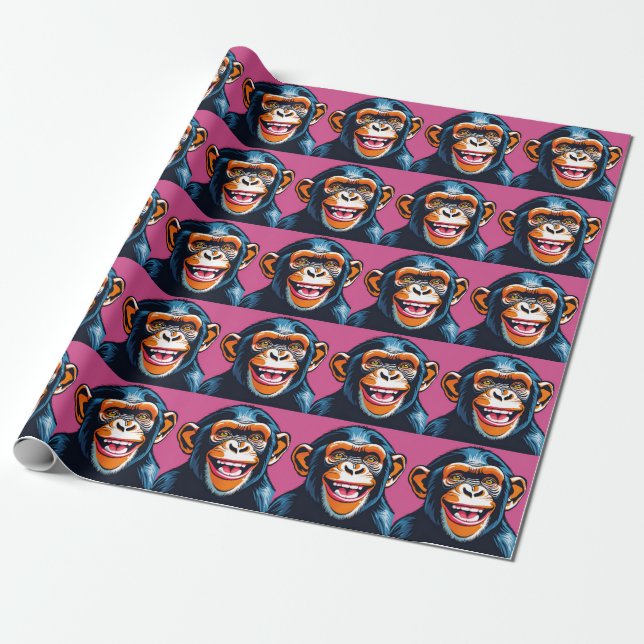 Papier Cadeau Mignonne Chimpanzée rit (Déroulé)