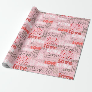 Papier Cadeau Mignonne Cool moderne Amour Mots Coeurs Rose
