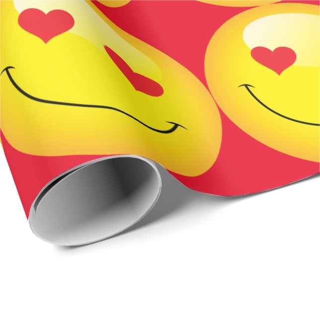 Papier Cadeau Mignonne Emoji Emoticon Amour Coeur Yeux Filles (Coin rond)