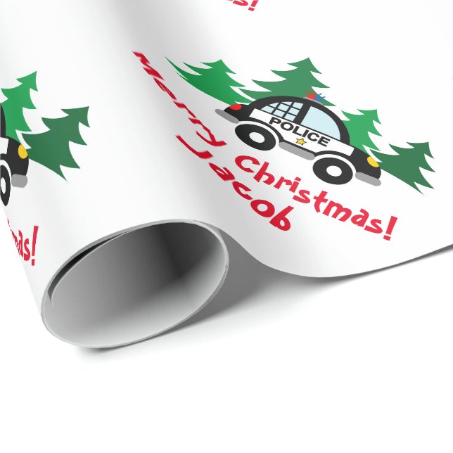Papier Cadeau Mignonne enfant de Noël de Noël voiture de police (Coin rond)