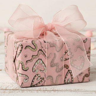 Papier Cadeau Mignonne et Whimsical Coeur rose Vêtements de vers