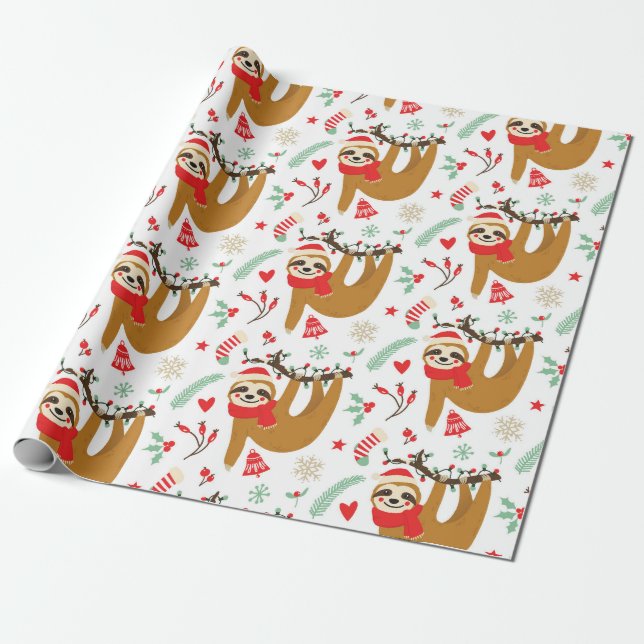 Papier Cadeau Mignonne fente de Noël avec chapeau de Père Noël (Déroulé)
