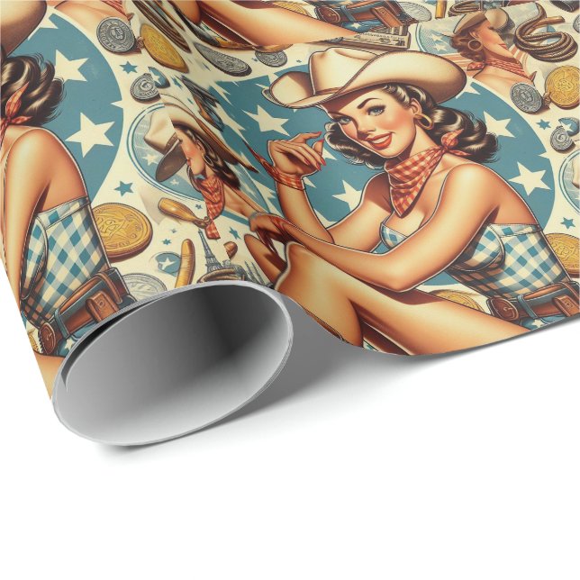 Papier Cadeau Mignonne fille Vintage (Coin rond)