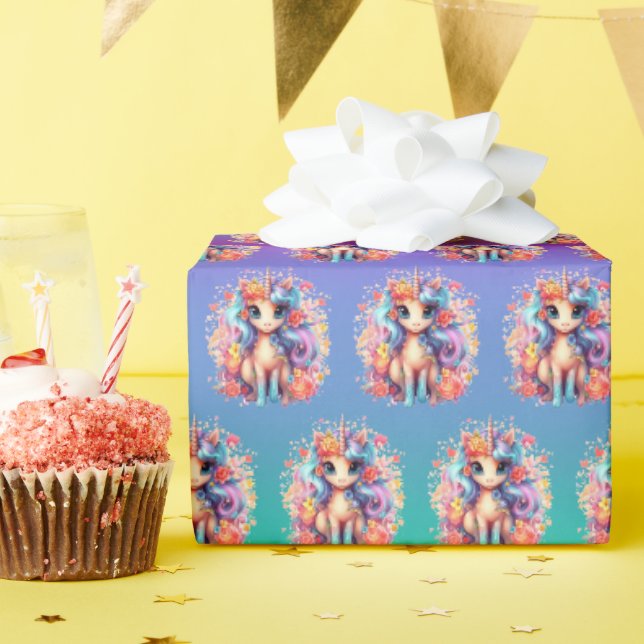 Papier Cadeau mignonne filles Joyeux Anniversaire licorne (Fête d'anniversaire)