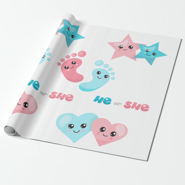 Papier Cadeau Mignonne He She Pink Blue Genre Revevevela Party (Déroulé)