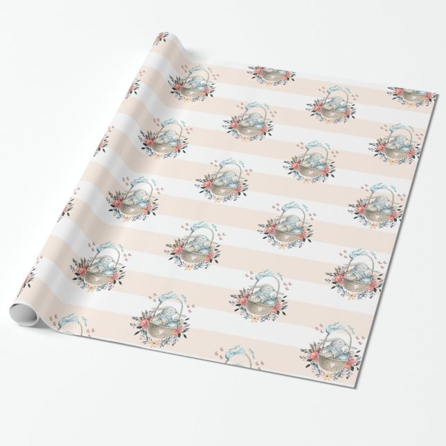 Papier Cadeau Mignonne lapin dans un panier avec des oeufs et de (Déroulé)