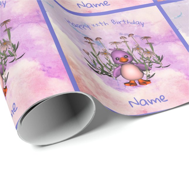 Papier Cadeau Mignonne mauve de marguerite Personnalisée Anniver (Coin rond)