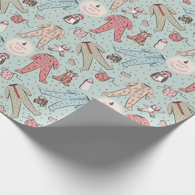 Papier Cadeau Mignonne Mint Green Baby's First Christmas Custom (Coin)