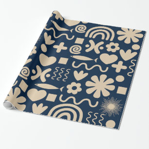 Papier Cadeau Mignonne Miscellany Motif bleu foncé Scandi