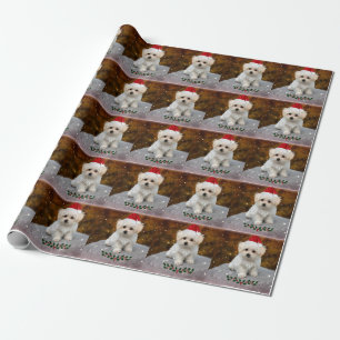 Papier Cadeau Mignonne Noël Père Noël Maltese Chiot