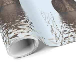 Papier Cadeau Mignonne Otter debout dans un étang tenant son vis