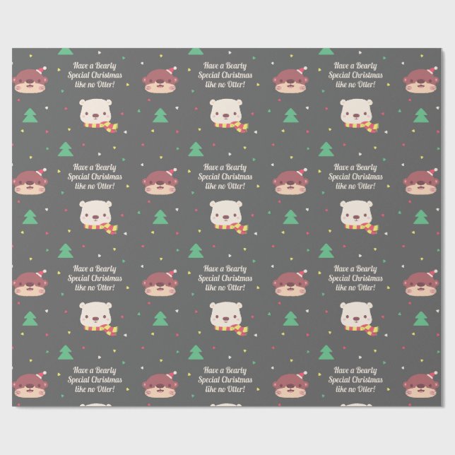 Papier Cadeau Mignonne Otter et Ours polaire Motif de Noël (Plat)