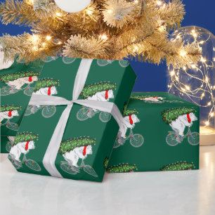 Papier Cadeau Mignonne Ours Portant Un Cadeau Arbre De Noël Pour
