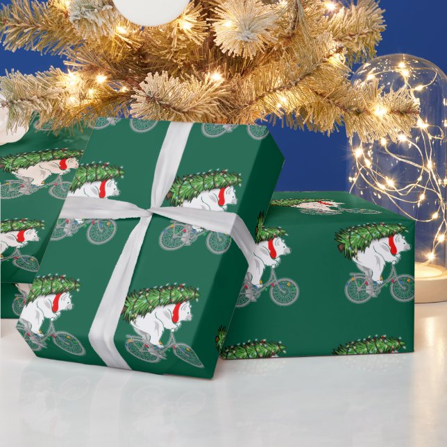 Papier Cadeau Mignonne Ours Portant Un Cadeau Arbre De Noël Pour (Vacances)