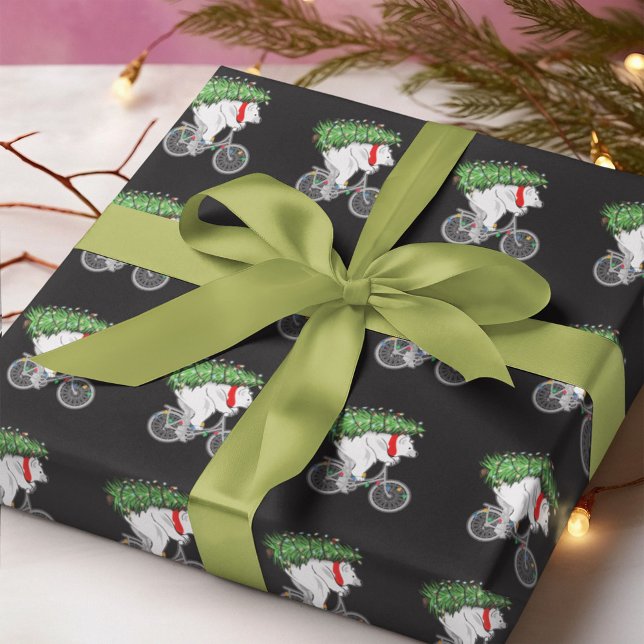 Papier Cadeau Mignonne Ours Portant Un Cadeau Arbre De Noël Pour (Créateur téléchargé)