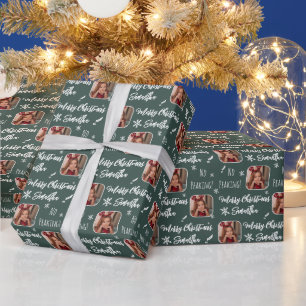 Papier Cadeau Mignonne photo pas de pointe motif de Noël vert