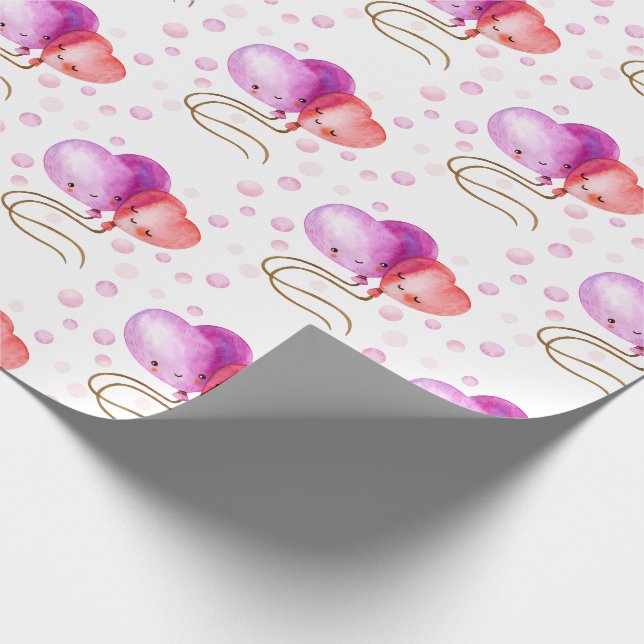 Papier Cadeau Mignonne Saint Valentin Motif de ballons rouges et (Coin)