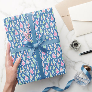Papier Cadeau mignons arbres de noël couleurs pastel motif