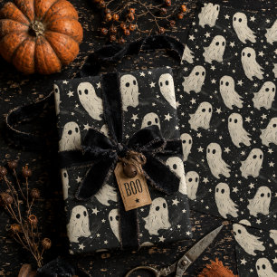 Papier Cadeau Mignons Fantômes Vintage Halloween Noir & Blanc