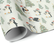 Mignons Manchots Aquarelle Noël Forêt Fêtes