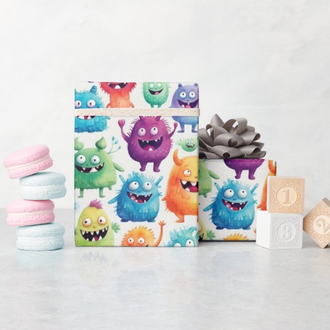 Papier Cadeau Mignons petits monstres 3 - (Baby Shower)