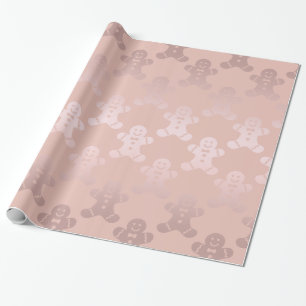 Papier Cadeau Mignons Roses de Noël Motif homme en pain d'épice 