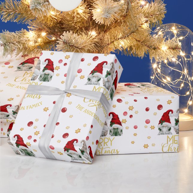 Papier Cadeau Mignons Trois Gnomes Joyeux Noël Famille (Vacances)