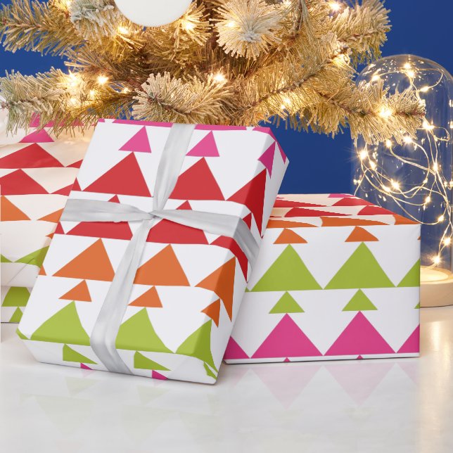 Papier Cadeau Mini arbres de Noël modernes Motif géométrique (Vacances)