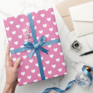 Papier Cadeau Mini Coeurs blancs sur rose