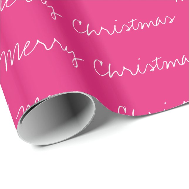 Papier Cadeau Mini Joyeux Noël typographie magenta blanc (Coin rond)