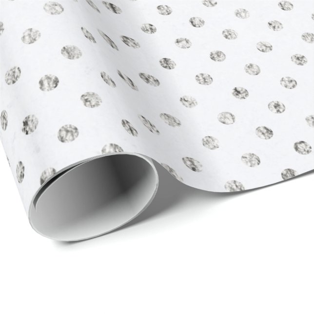 Papier Cadeau MiniDots argenté et blanc (Coin rond)