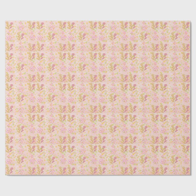 Papier Cadeau Minimal Floral Doodle Pattern –Pastel Pink pattern (Plat)