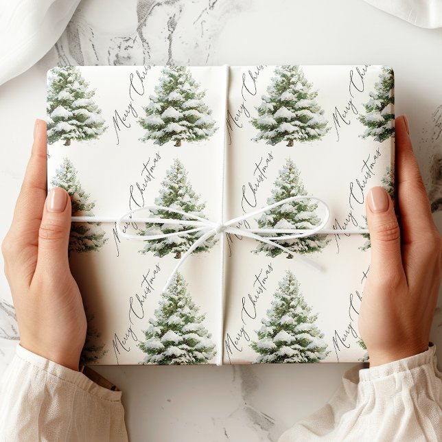 Papier Cadeau Minimal Pine Tree Merry Christmas (Créateur téléchargé)