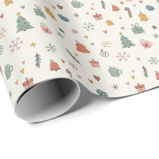 Papier Cadeau Minimalist Doodle-style Christmas Icons (Coin rond)