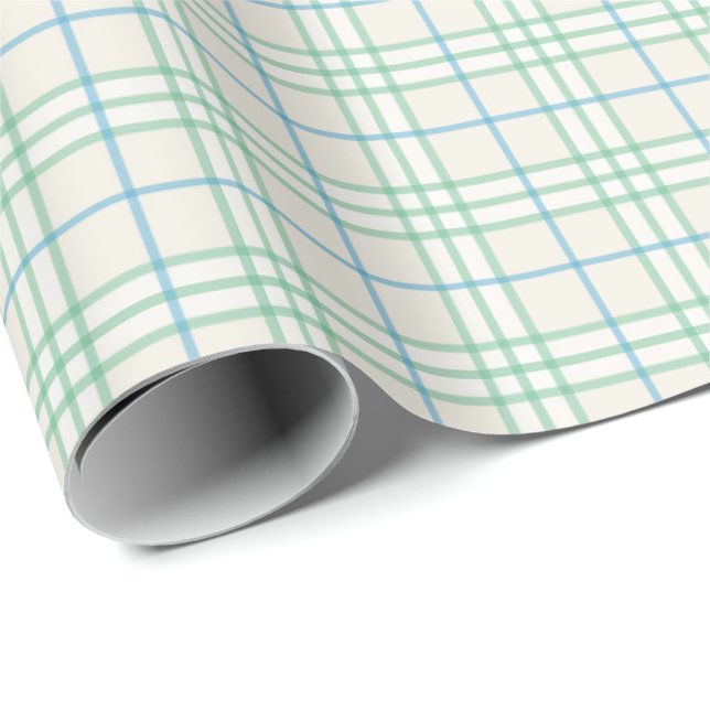Papier Cadeau Minimalist Green & Blue Grid PatternWrapping Paper (Coin rond)