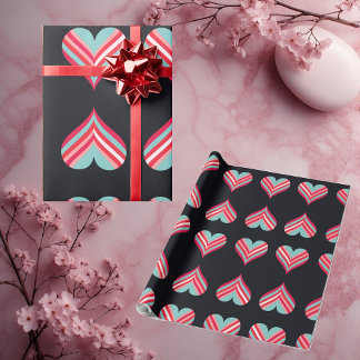 Papier Cadeau Minimalist Modern Elegant Hearts Romantic Stripes 