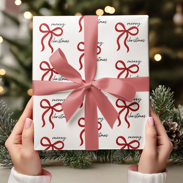 Papier Cadeau Minimalist Red Bow Merry Christmas (Créateur téléchargé)
