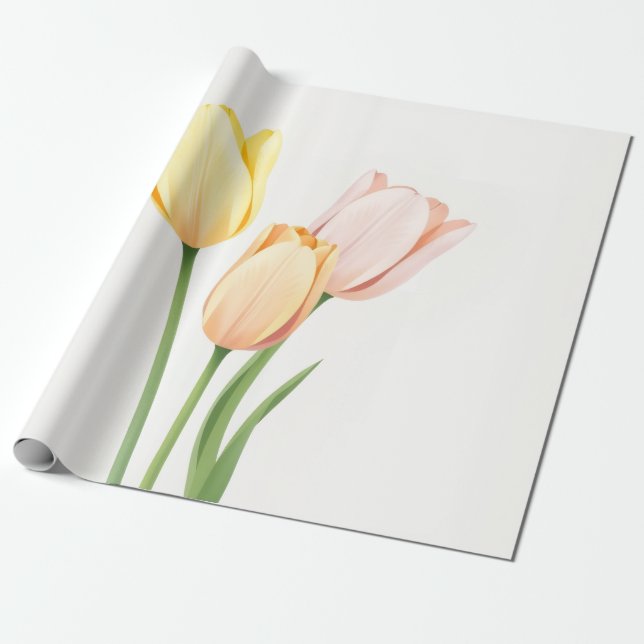 Papier Cadeau Minimalist Yellow Tulip Spring Gift Wrap (Déroulé)