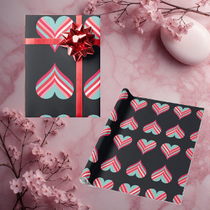 Papier Cadeau Minimaliste Moderne Élégant Cœurs Rayures Romantiq