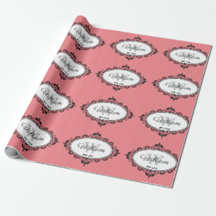 Papier Cadeau Minimaliste Monogramme Vintage Damassé Rose