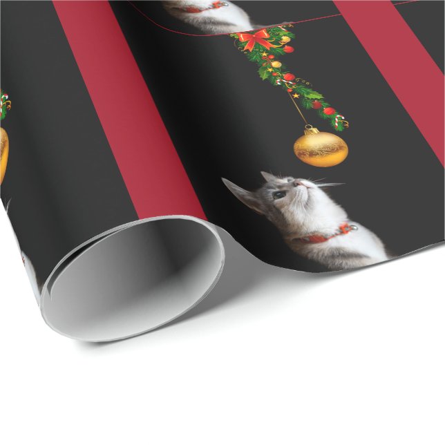 Papier Cadeau Minou curieux de Noël (Coin rond)