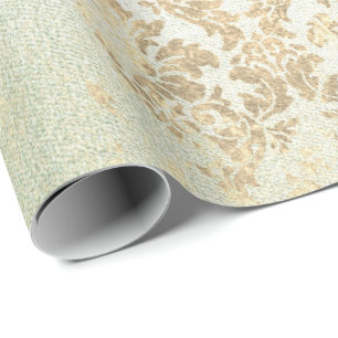 Papier Cadeau Mint Faux Gold Floral Cottage Grungy Damask