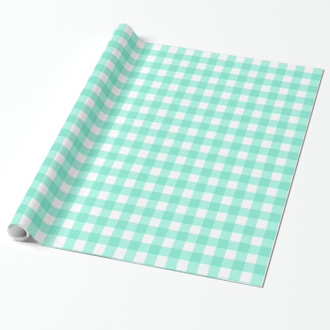 Papier Cadeau Mint Green Classic En vichy À damiers Motif (Déroulé)