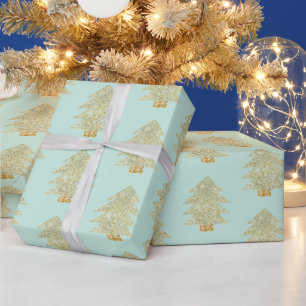 Papier Cadeau Mint Green Gold Parties scintillant Arbres de Noël