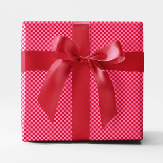 Papier Cadeau Minuscule À damiers rouge et rose (Tiny Red and Pink Checkered Wrapping Paper)