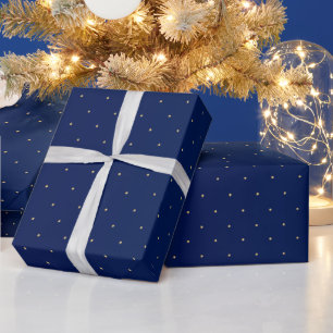 Papier Cadeau Minuscules Pois d'or et Navy Blue Satin