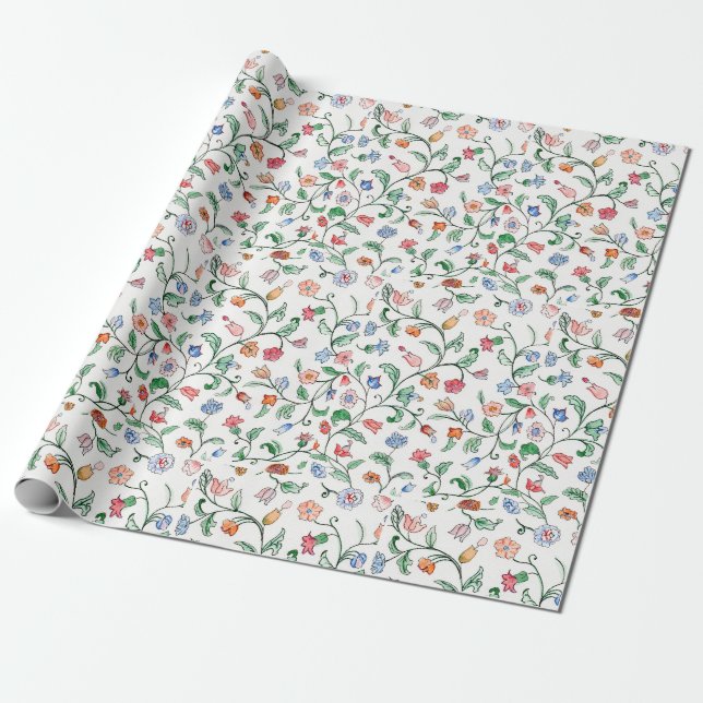 Papier Cadeau Minuscules Twines florales sur papier d'emballage (Déroulé)